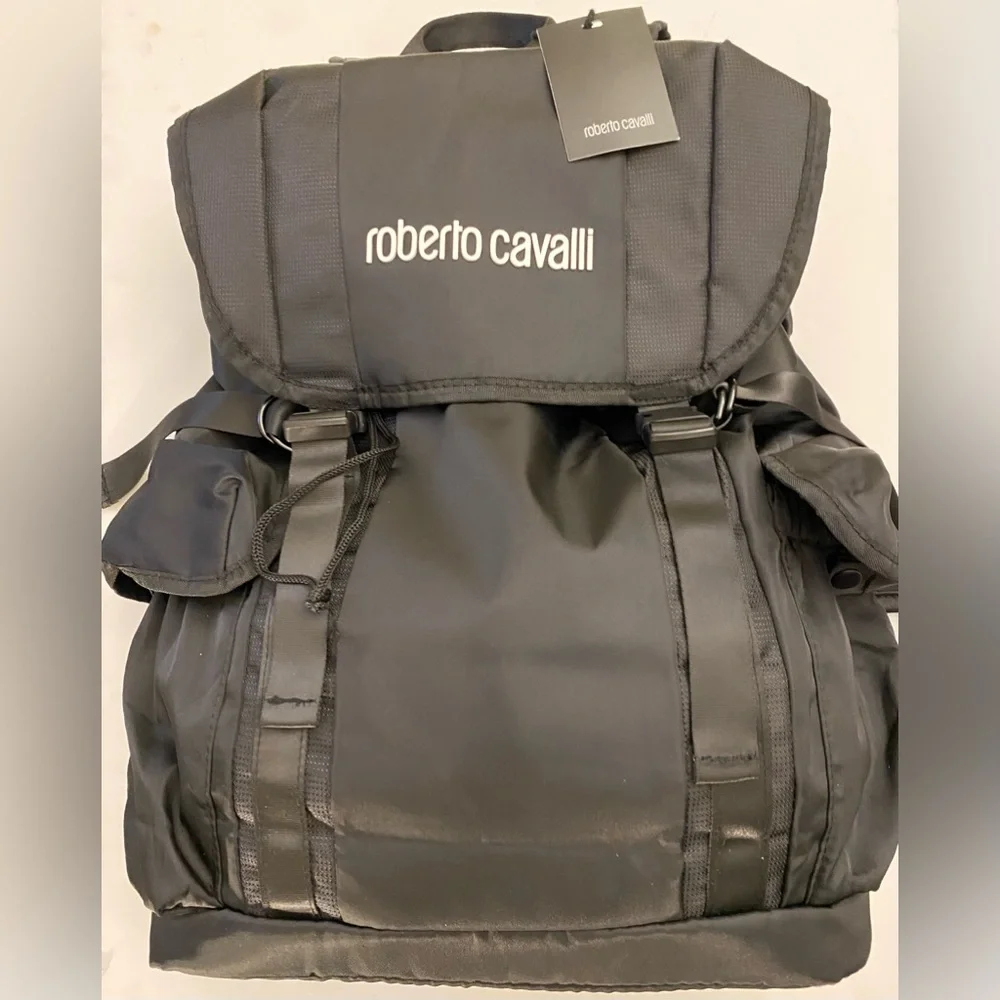 NWT! 😊 ROBERTO CAVALLI (R$325) SPORT UNISEX BLACK BACKPACK